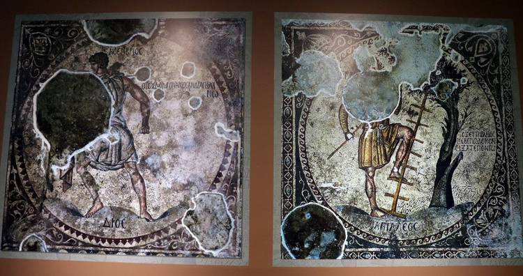 Copy of olive harvest mosaic found during the excavations in the ancient city of Epiphaneia. Photo courtesy Andalou Agency. 